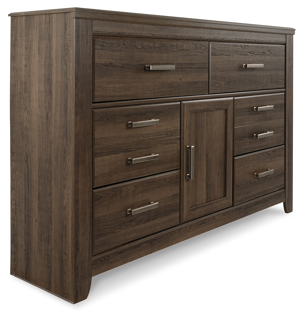 Juararo Dark Brown King Panel Bed, Dresser, Chest and 2 Nightstands from Ashley - Luna Furniture