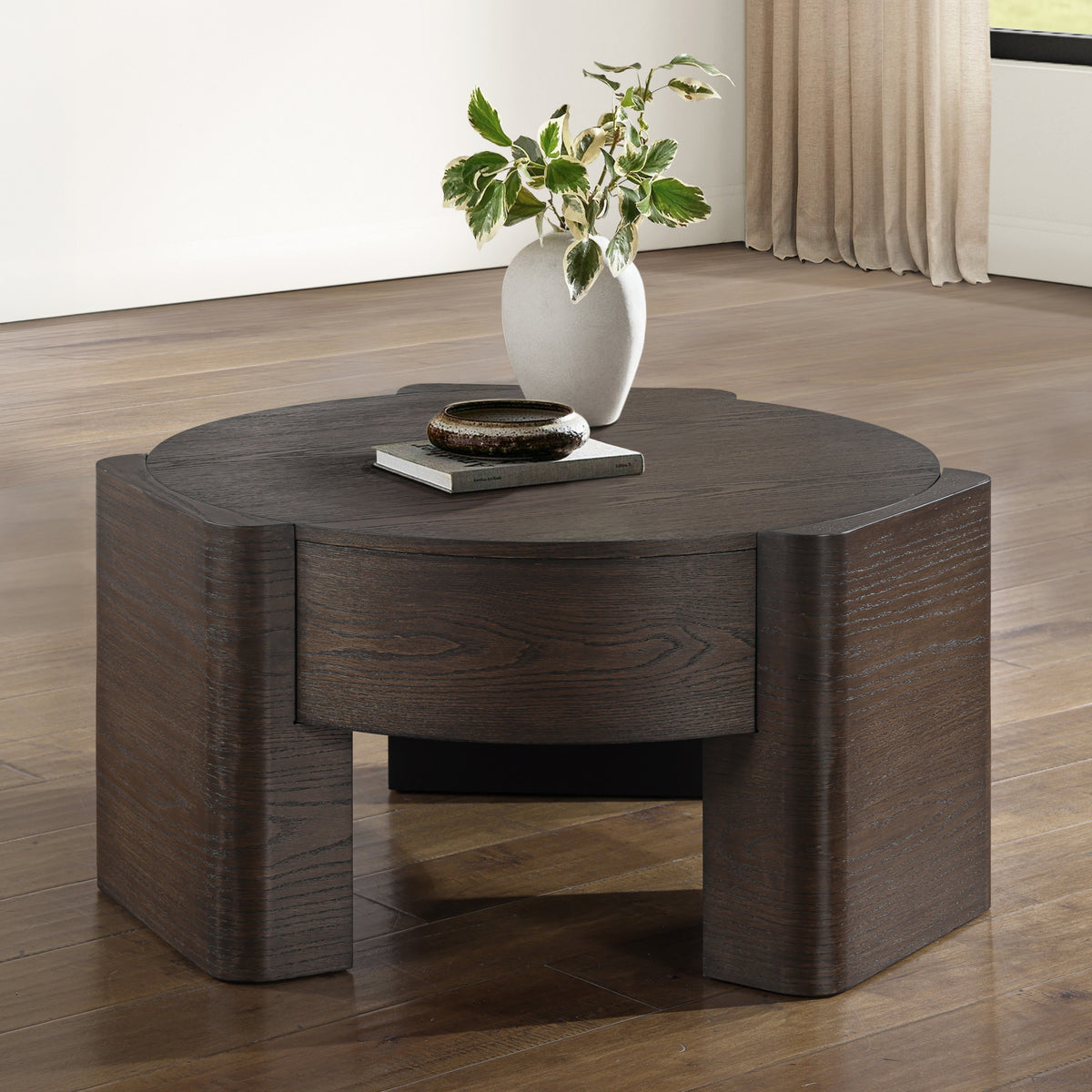 Salina Mocha 32.5″ Round Coffee Table with Casters from Steve Silver - Luna Furniture
