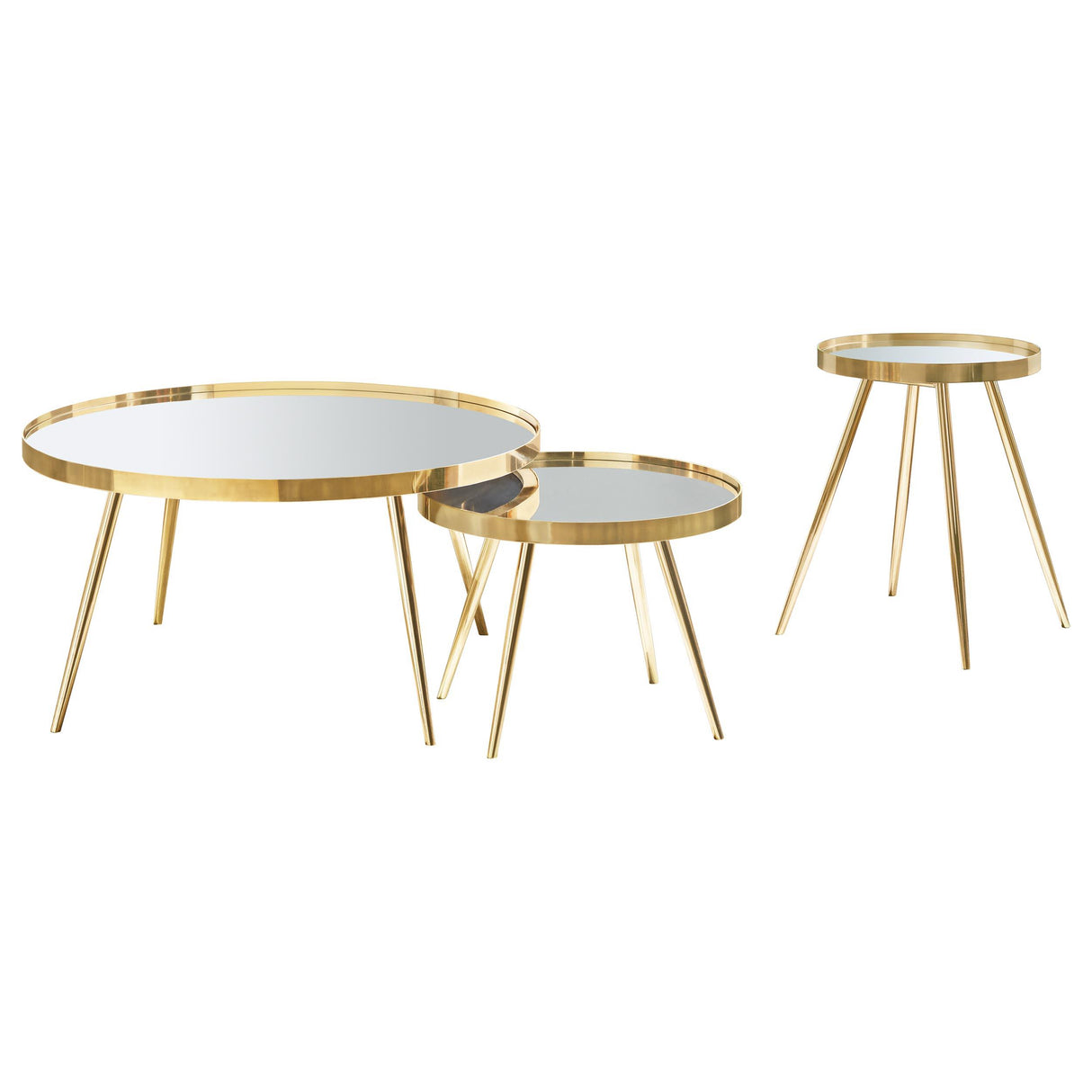 Kaelyn Gold 3-Piece Round Coffee and End Table Set from Coaster - Luna Furniture