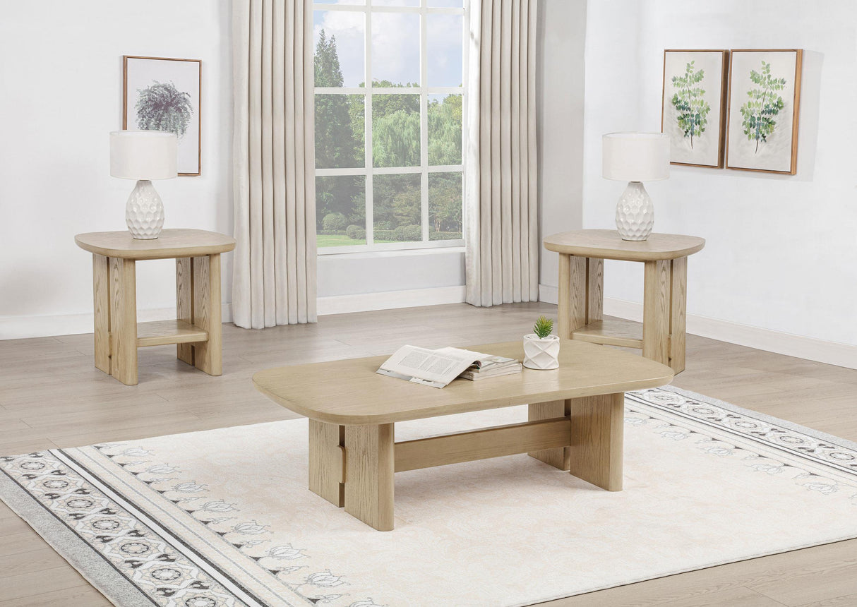 Kailani Beige Oak 3-Piece Coastal Coffee and End Table Set from Coaster - Luna Furniture