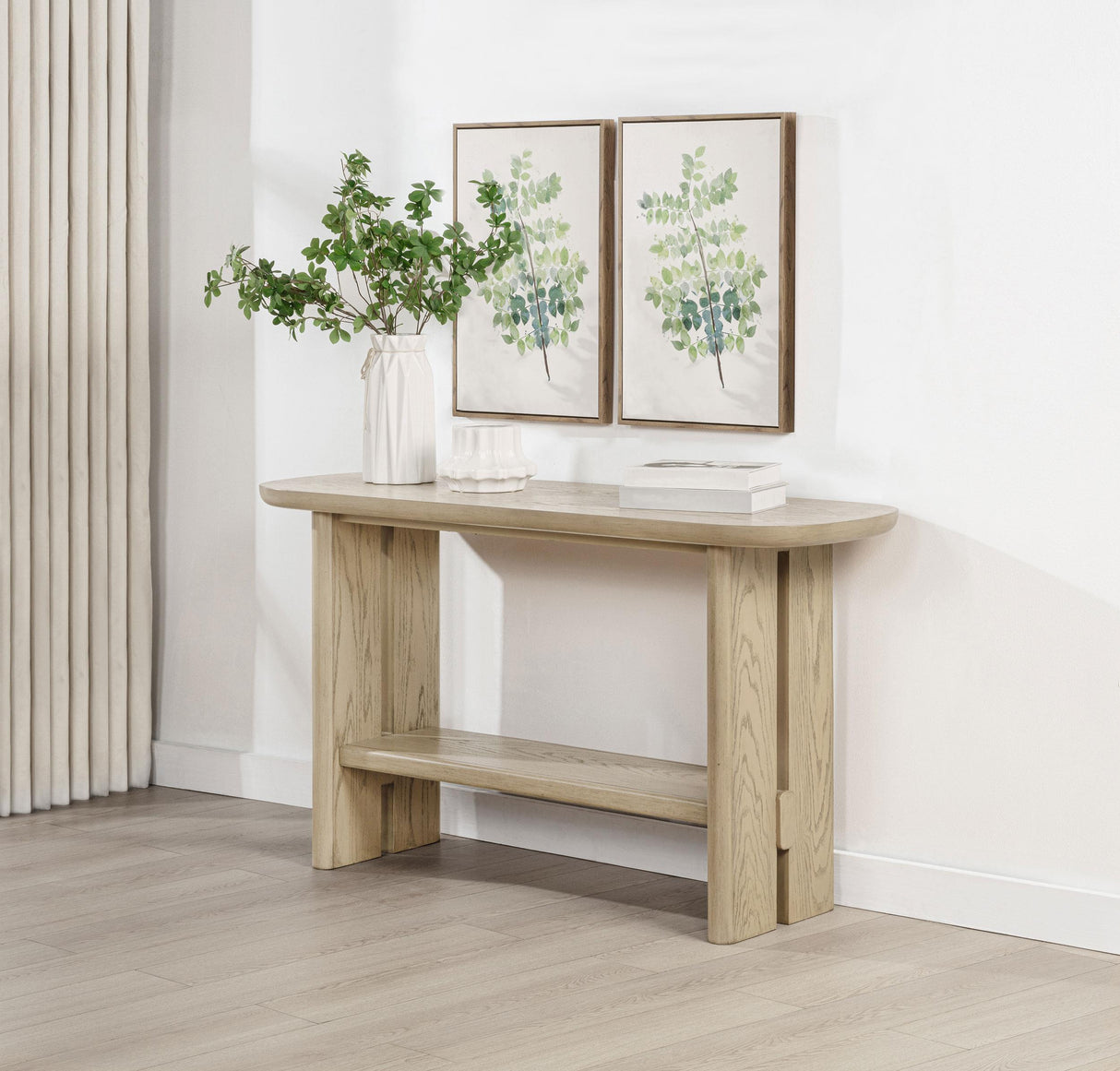 Kailani Beige Oak Coastal Sofa Console Table with Shelf from Coaster - Luna Furniture