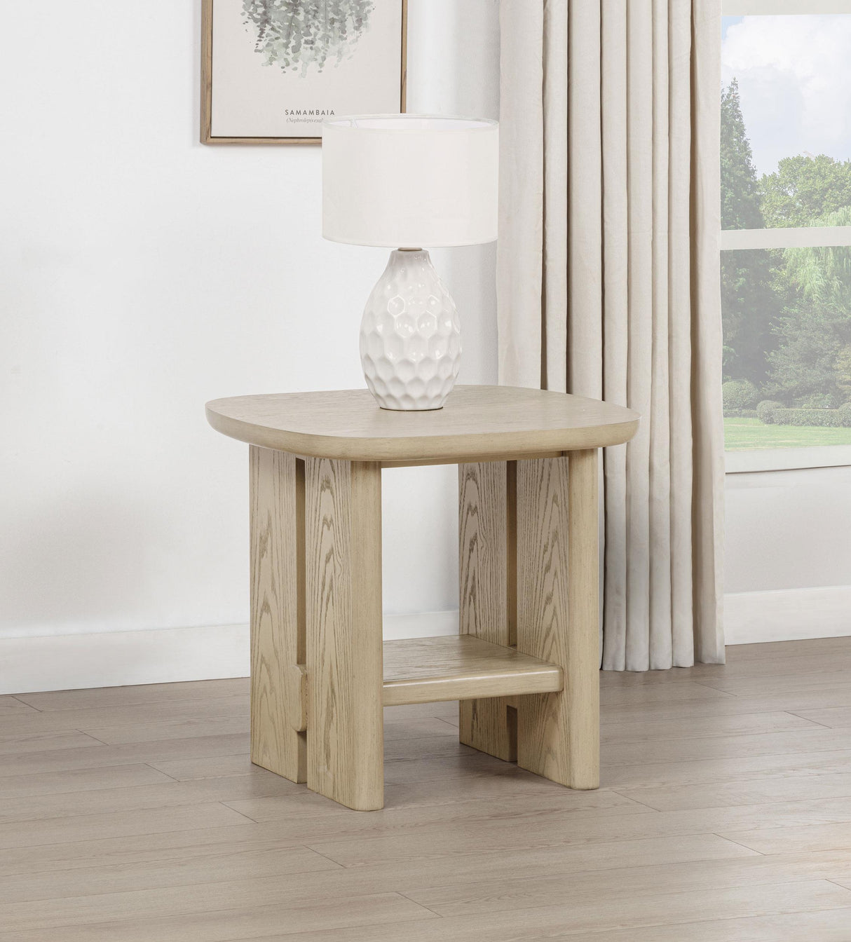 Kailani Beige Oak Coastal Square End Side Table with Shelf from Coaster - Luna Furniture