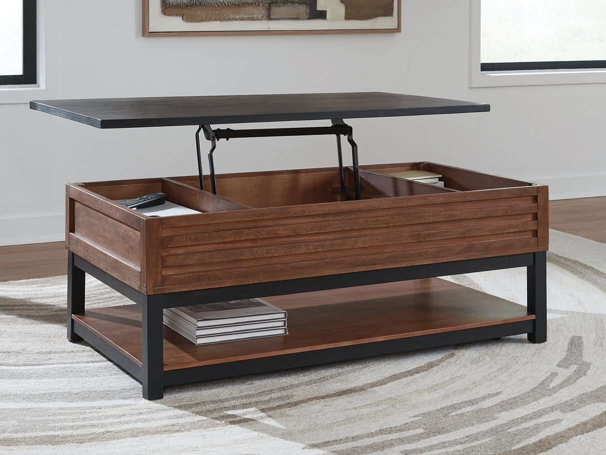 Kallari Warm Brown/Black Lift-Top Coffee Table from Ashley - Luna Furniture
