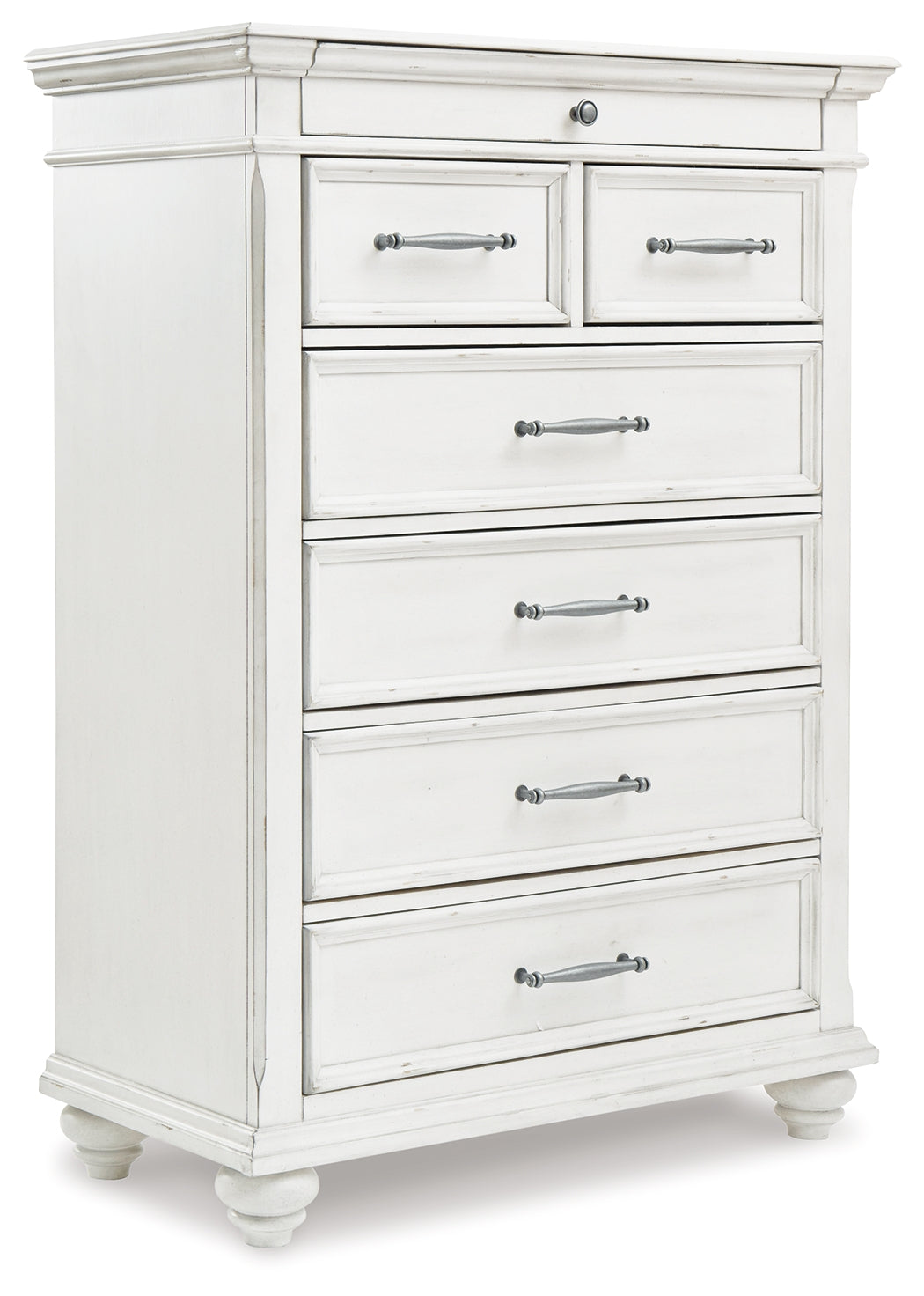 Kanwyn California King Panel Bed with Mirrored Dresser and Chest in Whitewash from Ashley - Luna Furniture