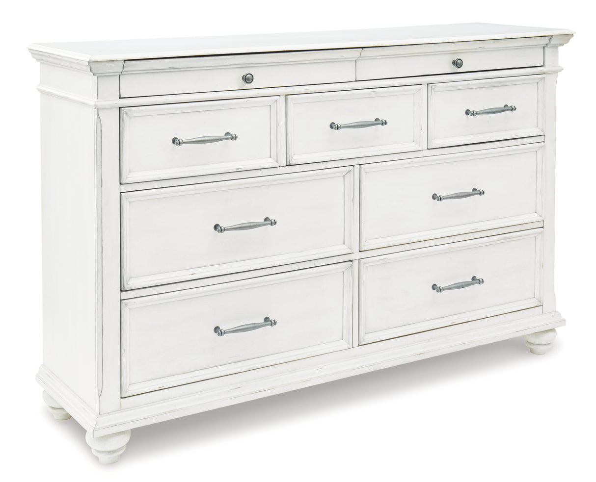 Kanwyn King Panel Bed with Storage with Dresser in Whitewash from Ashley - Luna Furniture