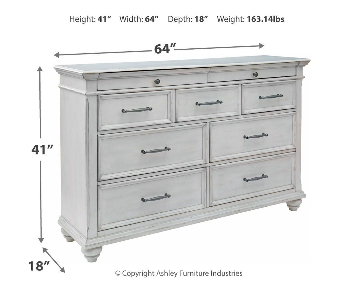 Kanwyn King Panel Bed with Storage with Dresser in Whitewash from Ashley - Luna Furniture