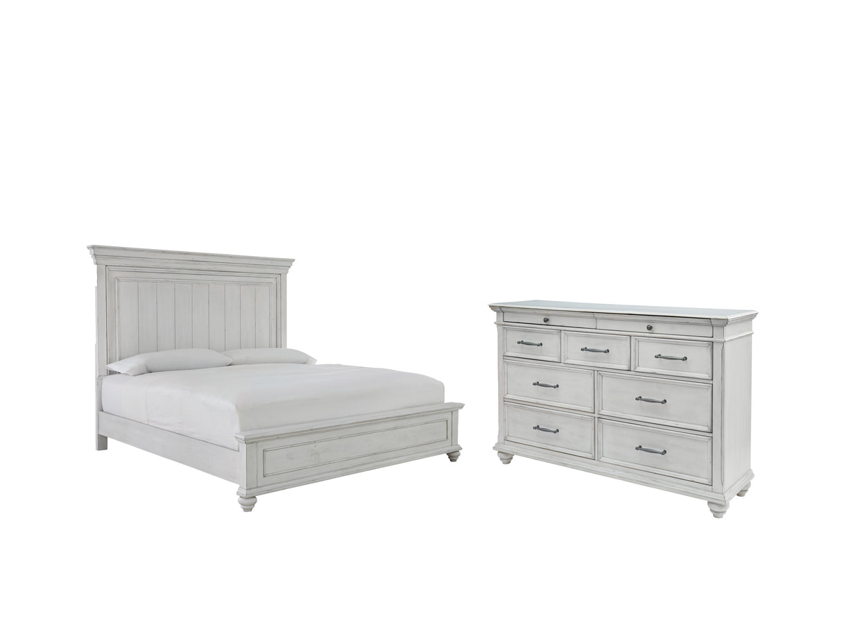 Kanwyn Queen Panel Bed with Dresser in Whitewash from Ashley - Luna Furniture
