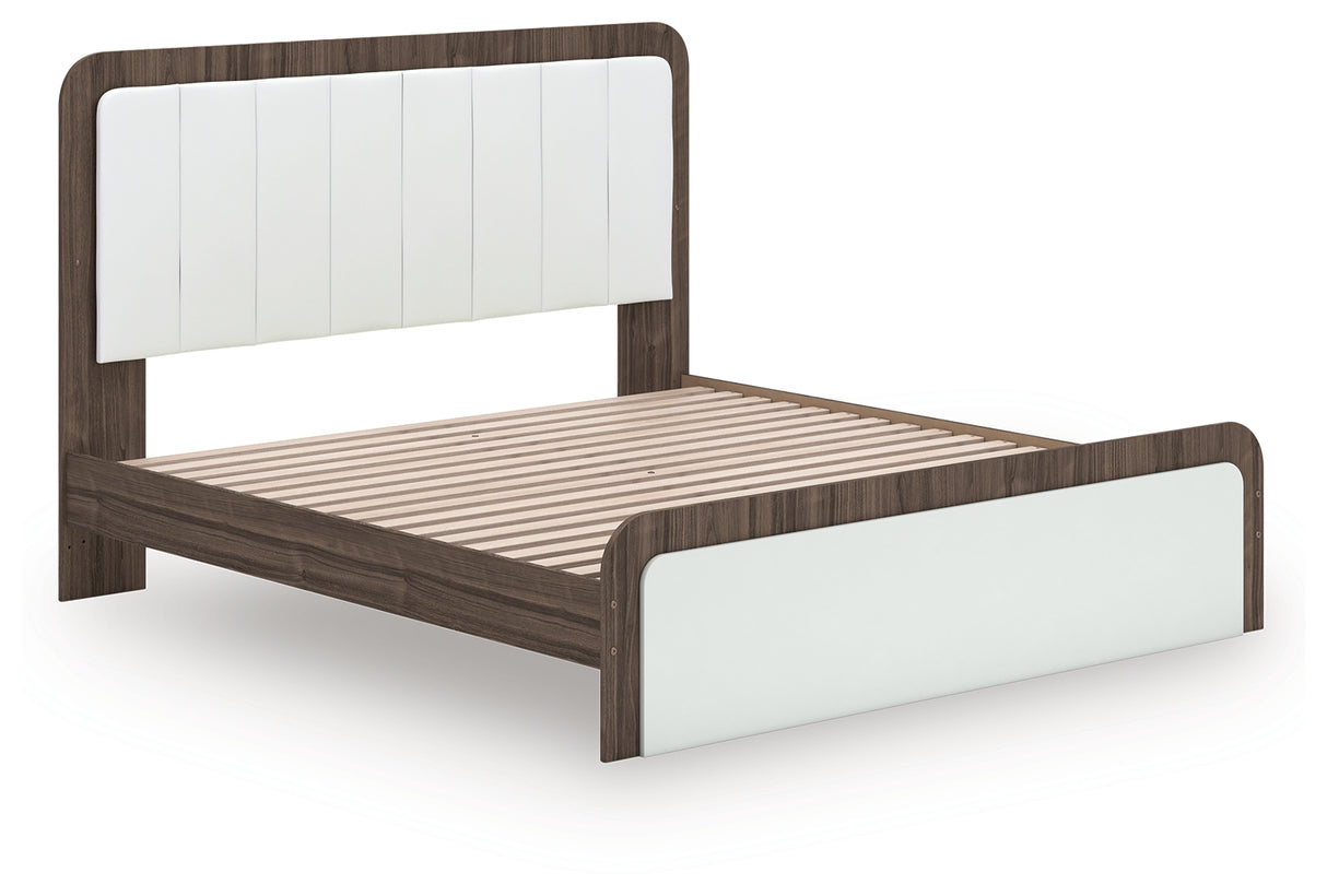 Kendanport White/Brown King Upholstered Bed, Dresser and Nightstand from Ashley - Luna Furniture