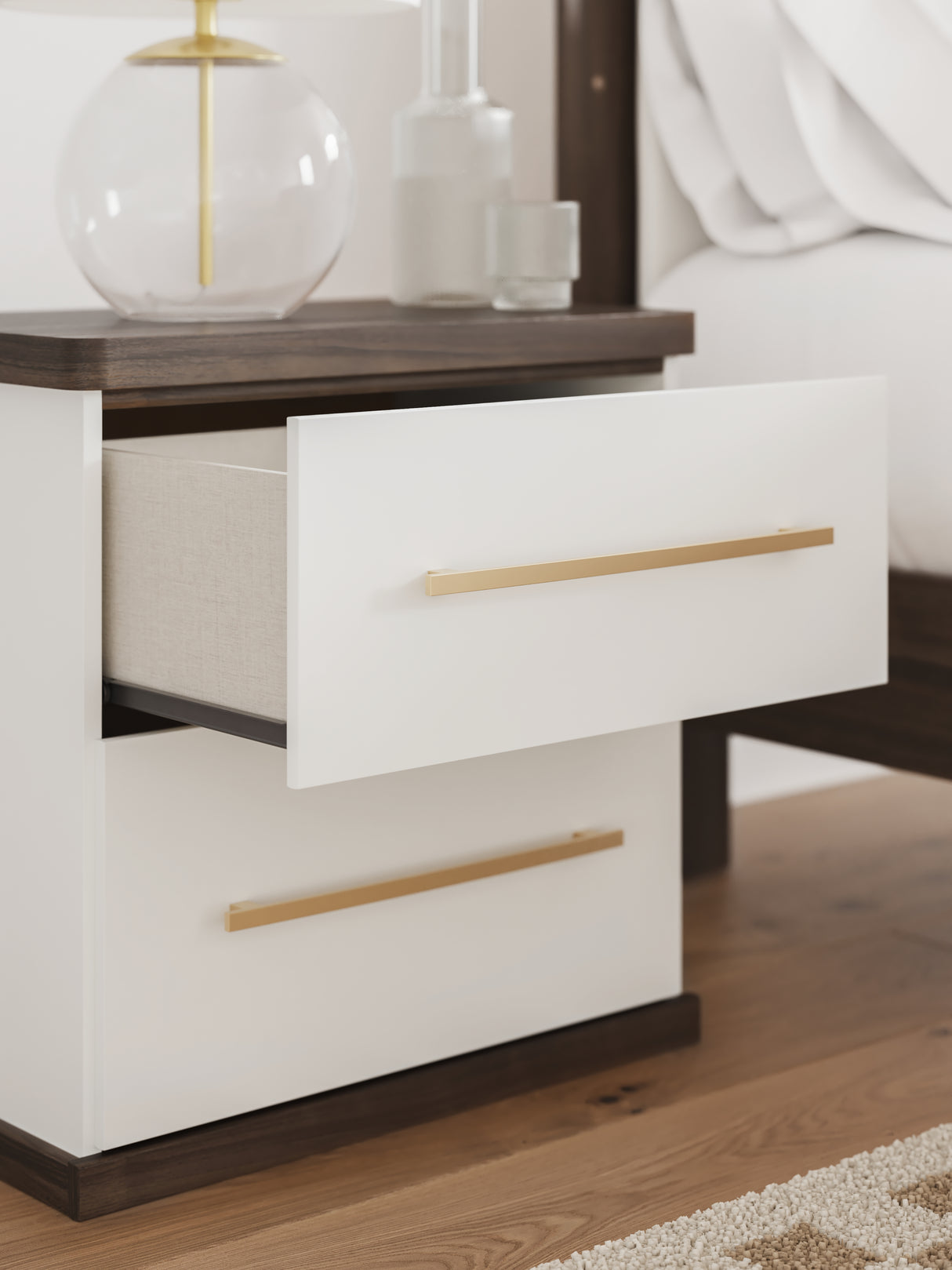 Kendanport White/Brown Queen Upholstered Bed, Dresser and Nightstand from Ashley - Luna Furniture