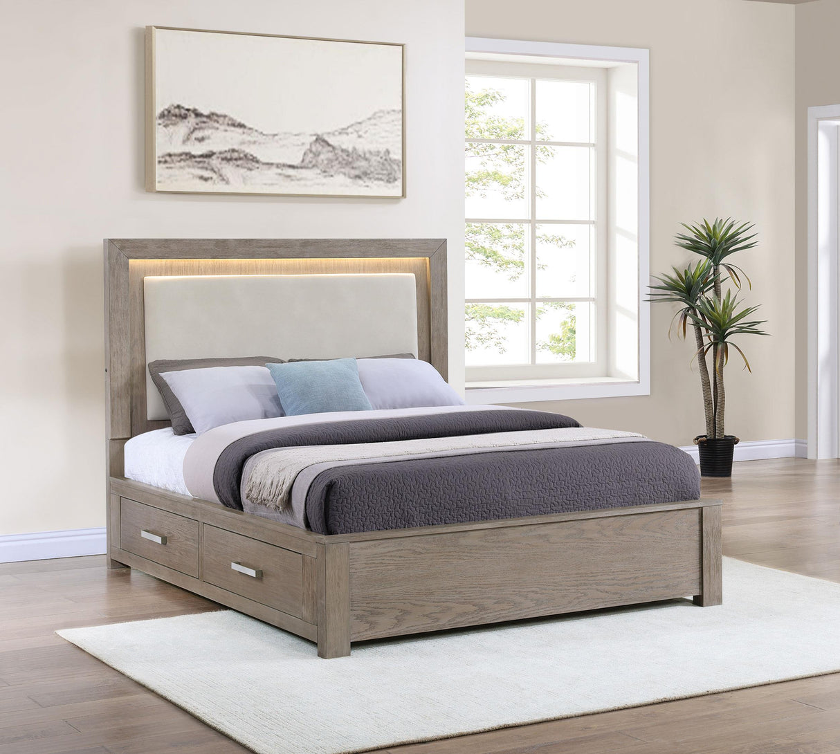 Kenora Barley Brown 56-inch California King LED Storage Bed from Coaster - Luna Furniture
