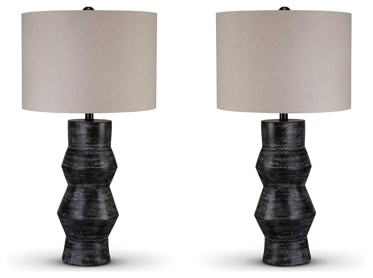 Kerbert 2-Piece Table Lamp Set in Distressed Black from Ashley - Luna Furniture