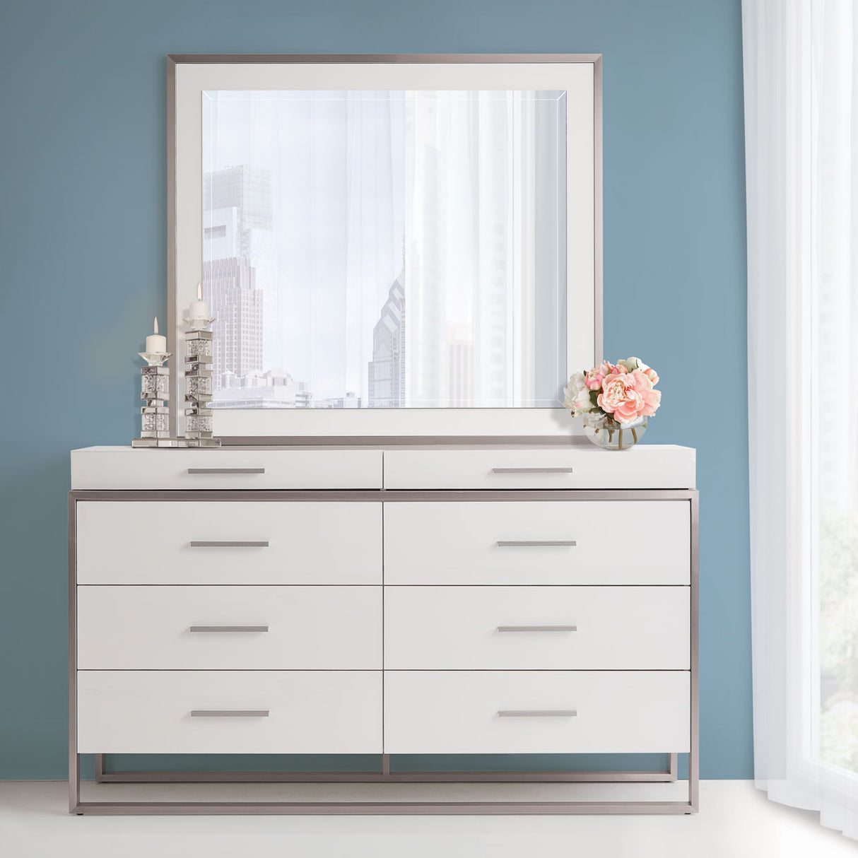 Marquee Cloud White Dresser With Mirror from Michael Amini - Luna Furniture