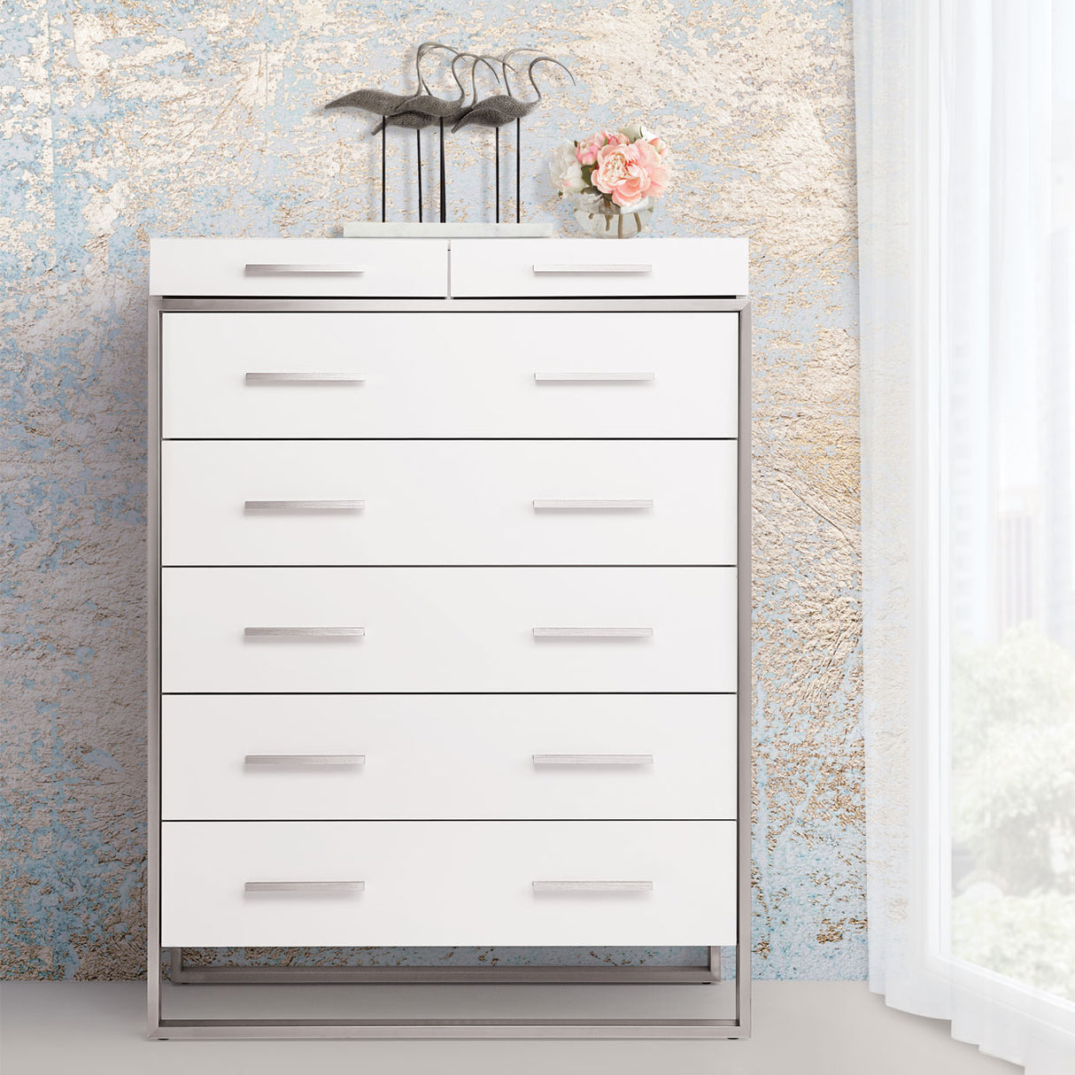 Marquee Cloud White 7-drawer Vertical Chest from Michael Amini - Luna Furniture
