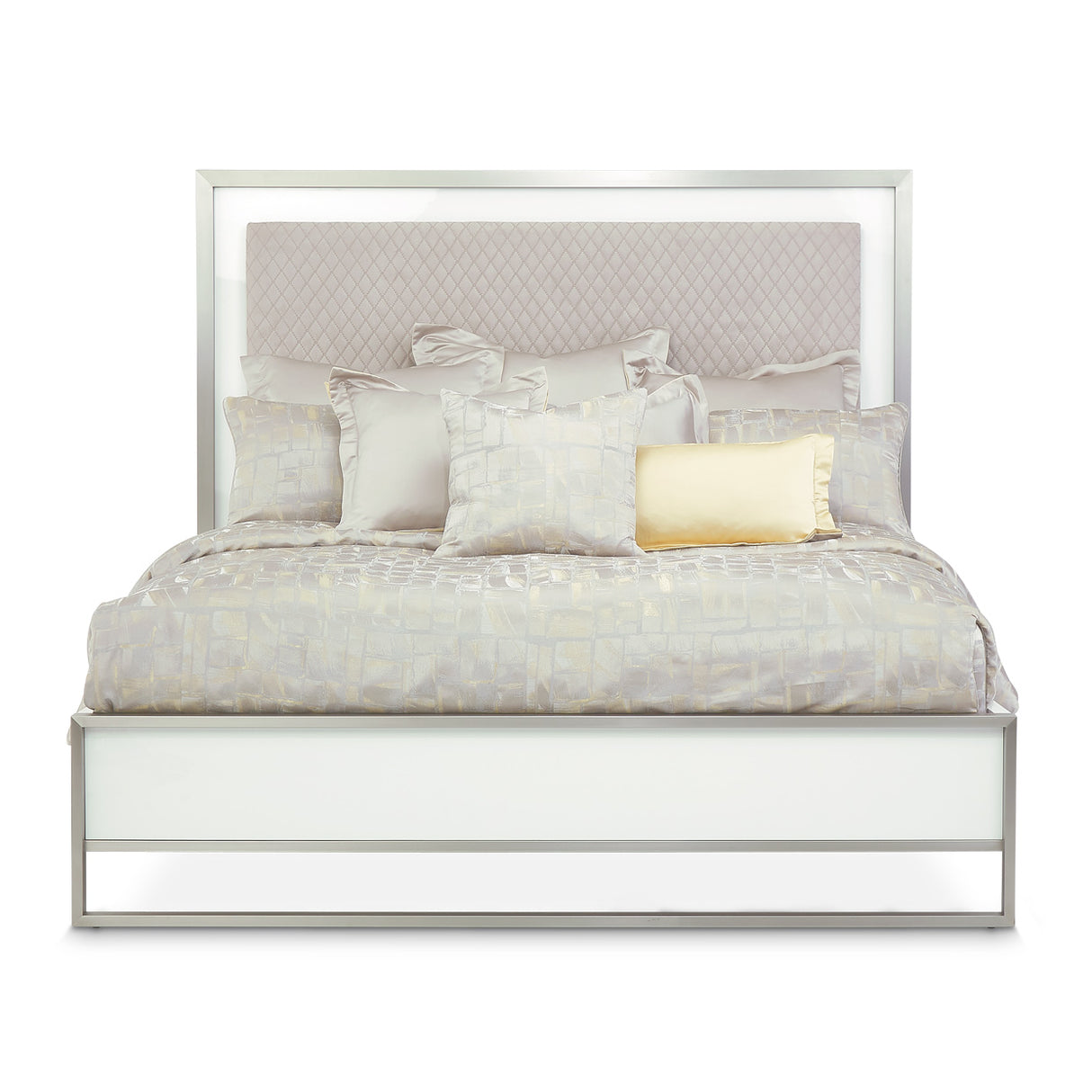 Marquee Cloud White Eastern King Panel Bed With Led Lighting from Michael Amini - Luna Furniture
