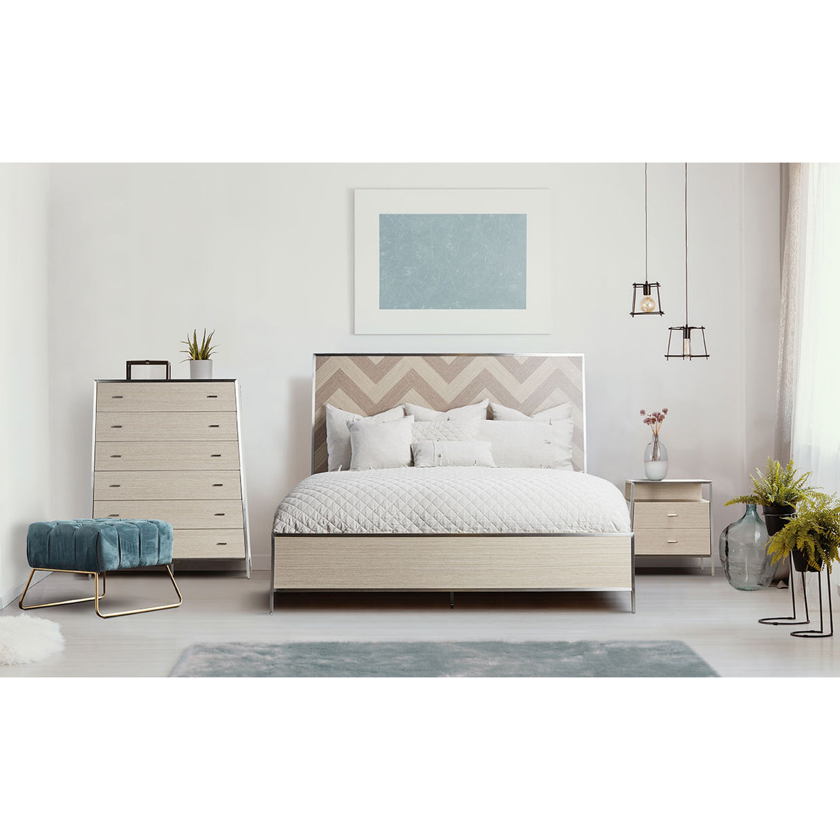 Silverlake Village Washed Oak Eastern King Panel Bed (3 Pc) from Michael Amini - Luna Furniture
