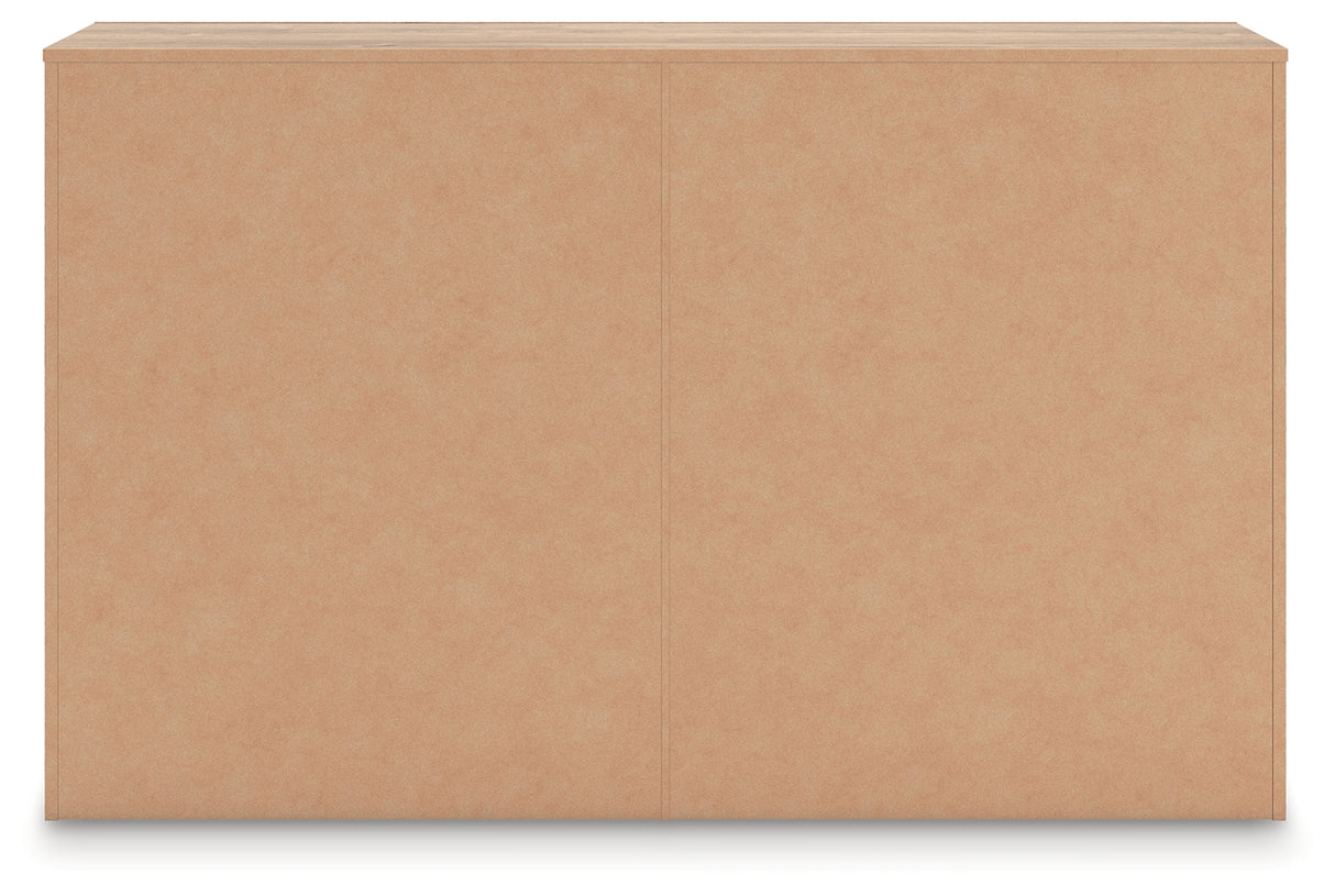 Kinlanni King Upholstered Panel Bed with Dresser in Tan from Ashley - Luna Furniture