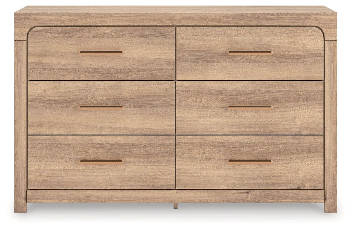 Kinlanni King Upholstered Platform Bed with Dresser and Chest in Tan from Ashley - Luna Furniture