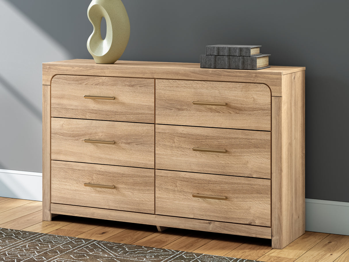 Kinlanni King Upholstered Platform Bed with Dresser and Chest in Tan from Ashley - Luna Furniture