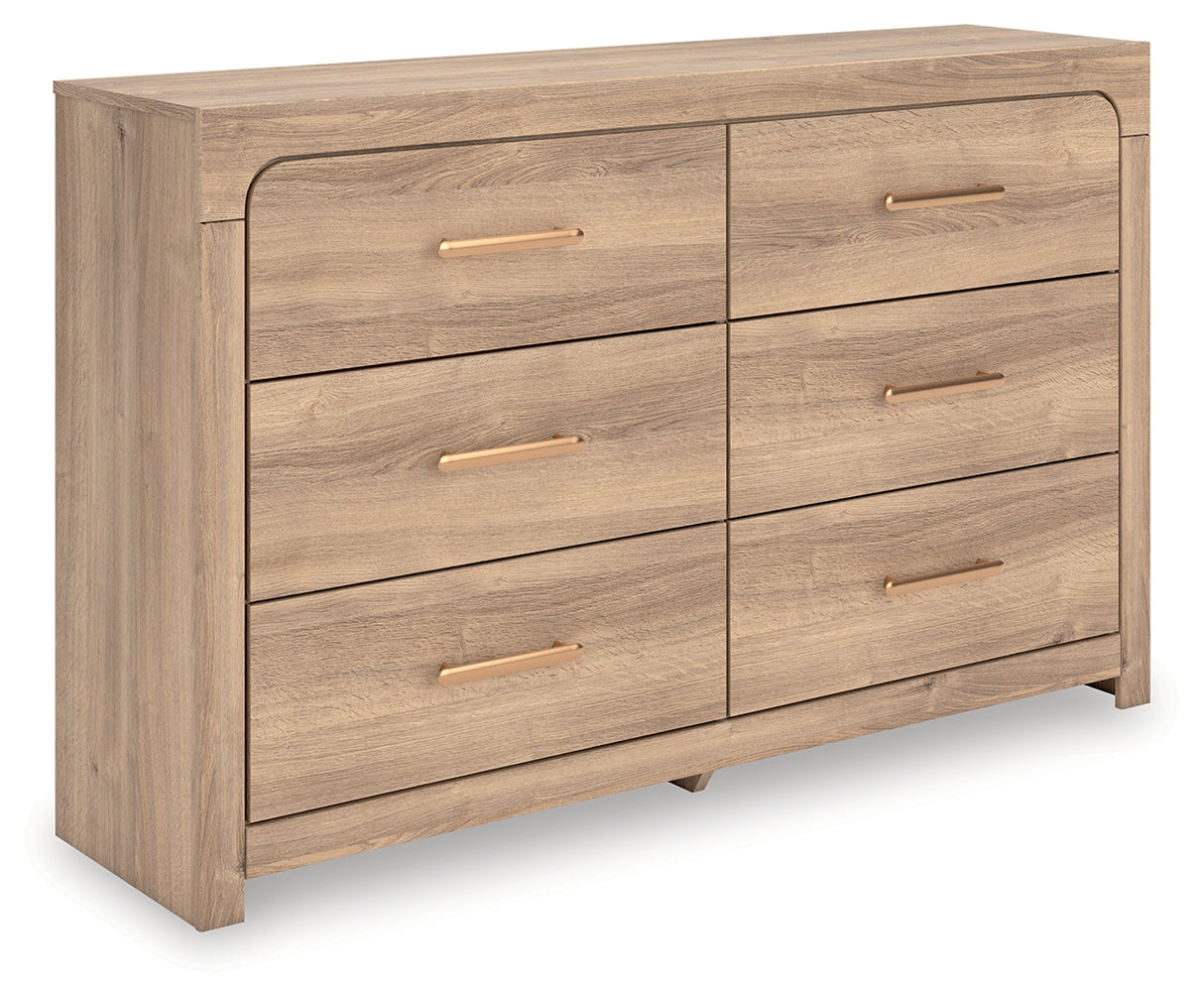 Kinlanni King Upholstered Platform Bed with Dresser and Chest in Tan from Ashley - Luna Furniture