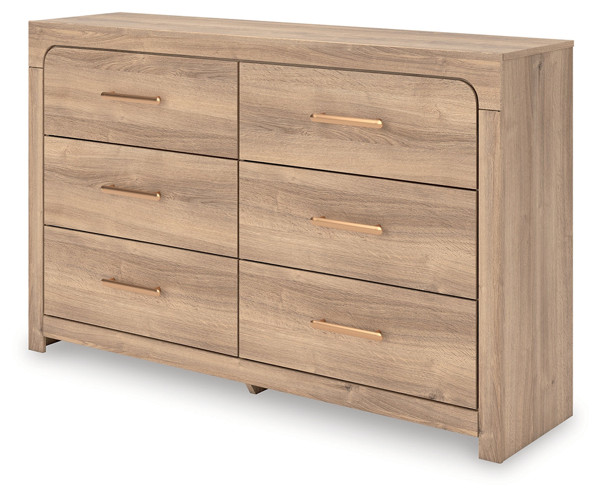 Kinlanni King Upholstered Platform Bed with Dresser and Chest in Tan from Ashley - Luna Furniture