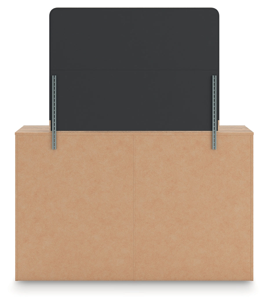 Kinlanni Queen Upholstered Panel Bed with Mirrored Dresser in Tan from Ashley - Luna Furniture