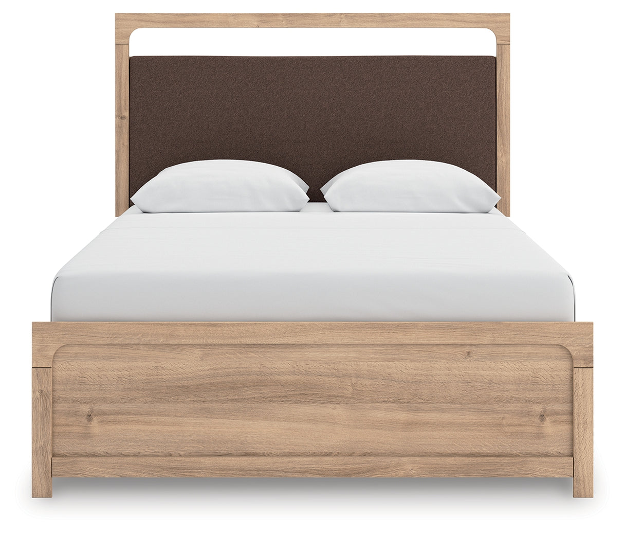 Kinlanni Queen Upholstered Platform Bed with Dresser and Nightstand in Tan from Ashley Furniture - Luna Furniture