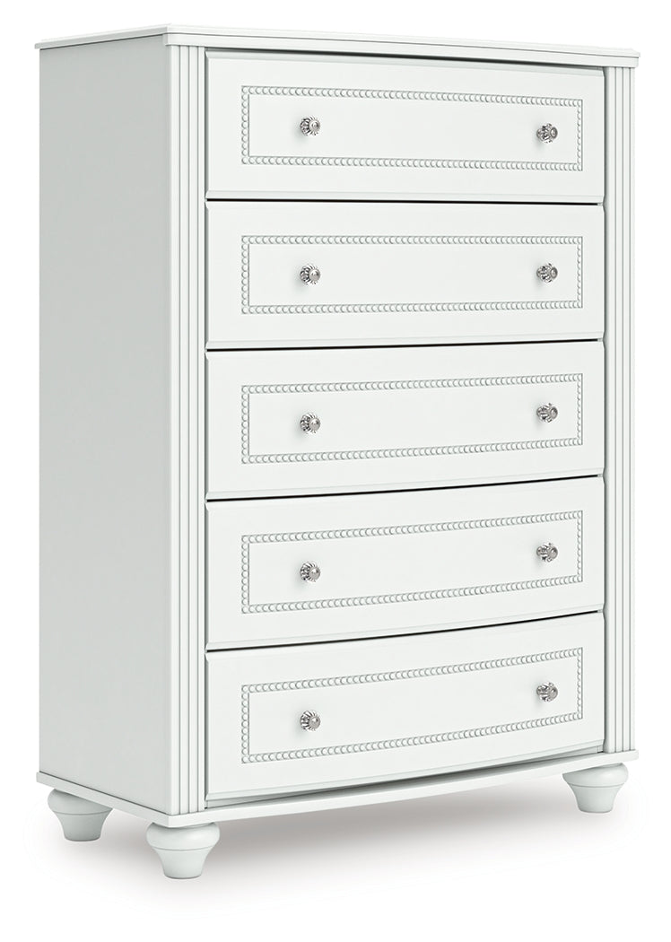 Kozlani Full Upholstered Panel Bed with Dresser and Chest in White from Ashley - Luna Furniture