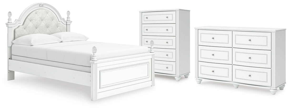 Kozlani Full Upholstered Panel Bed with Dresser and Chest in White from Ashley - Luna Furniture