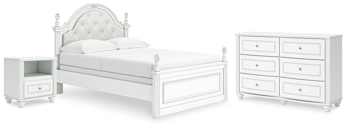 Kozlani Full Upholstered Panel Bed with Dresser and Nightstand in White from Ashley - Luna Furniture