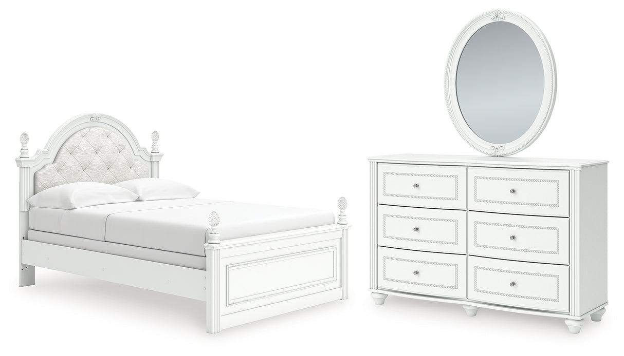 Kozlani Full Upholstered Panel Bed with Mirrored Dresser in White from Ashley - Luna Furniture