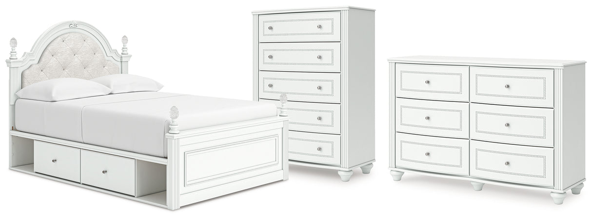 Kozlani Full Upholstered Panel Storage Bed with Dresser and Chest in White from Ashley - Luna Furniture