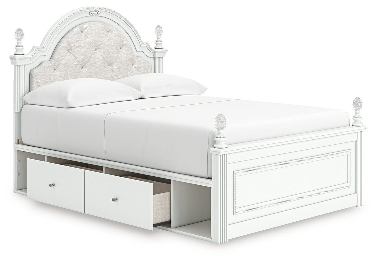 Kozlani Full Upholstered Panel Storage Bed with Dresser and Chest in White from Ashley - Luna Furniture