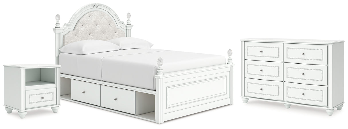 Kozlani Full Upholstered Panel Storage Bed with Dresser and Nightstand in White from Ashley - Luna Furniture