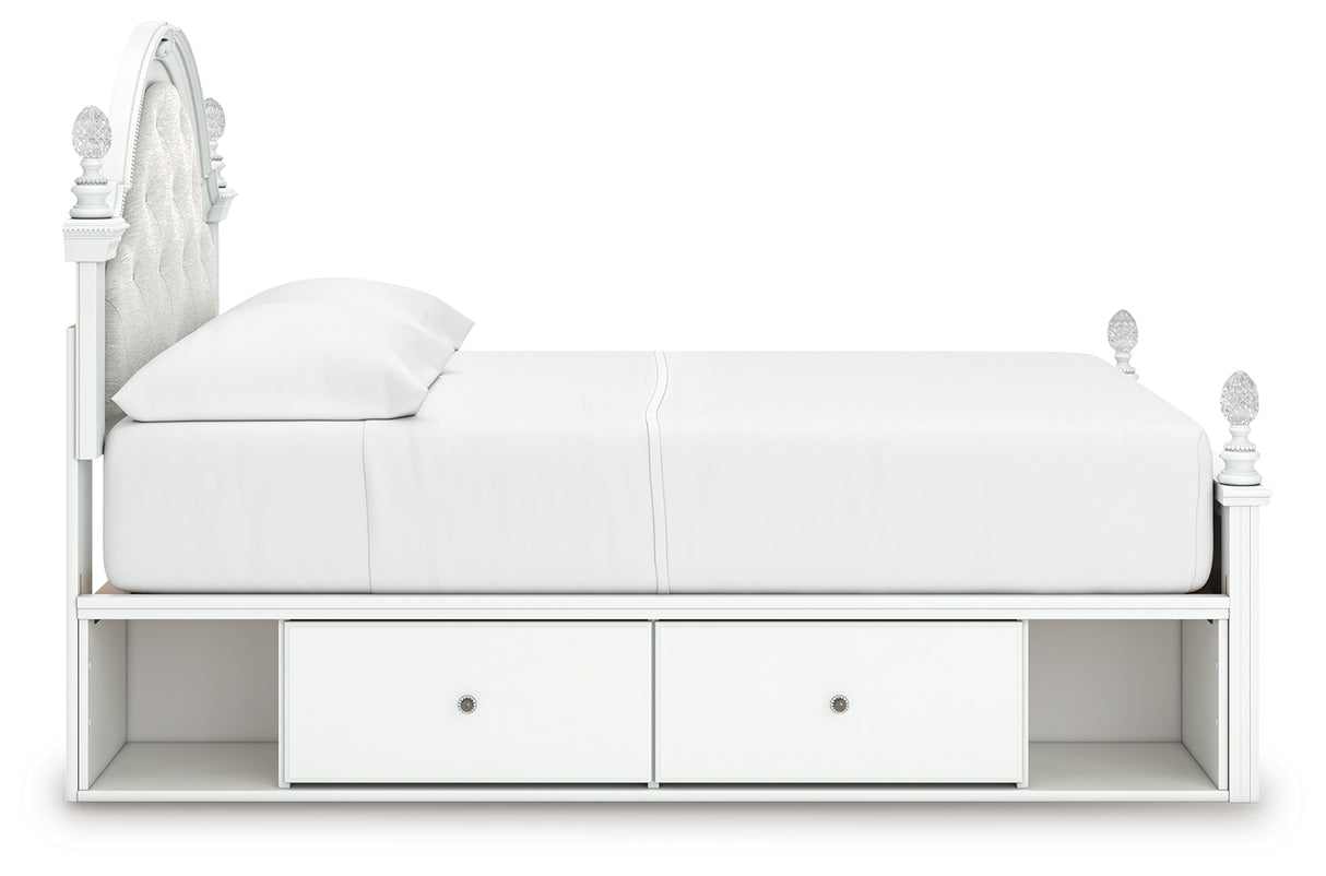 Kozlani Full Upholstered Panel Storage Bed with Dresser in White from Ashley - Luna Furniture