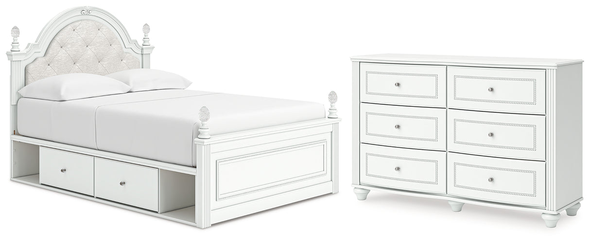 Kozlani Full Upholstered Panel Storage Bed with Dresser in White from Ashley - Luna Furniture