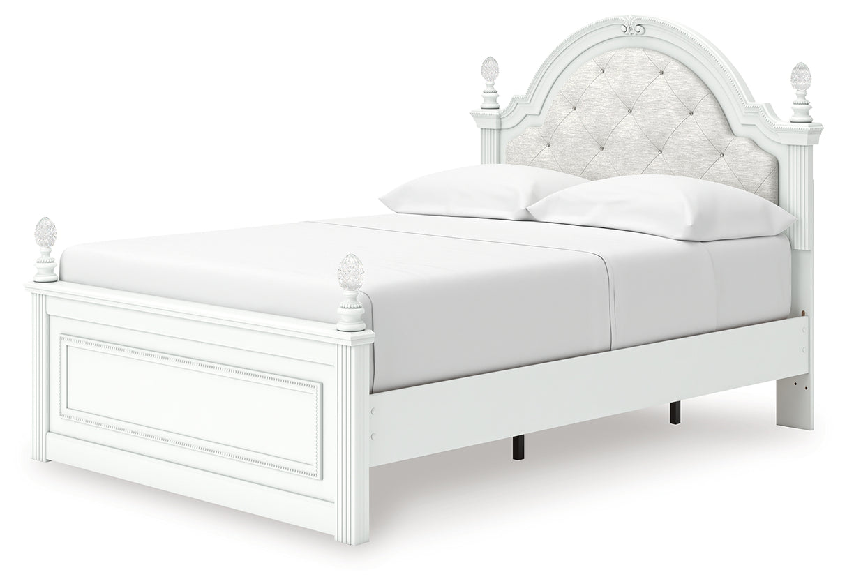 Kozlani Full Upholstered Panel Storage Bed with Mirrored Dresser and Nightstand in White from Ashley - Luna Furniture