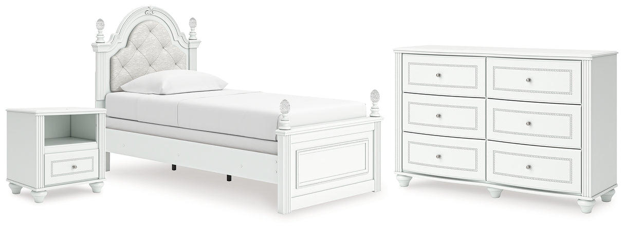 Kozlani Twin Upholstered Panel Bed with Dresser and Nightstand in White from Ashley - Luna Furniture
