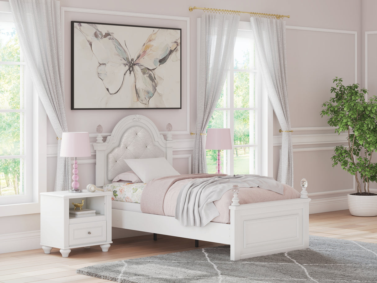 Kozlani Twin Upholstered Panel Bed with Dresser and Nightstand in White from Ashley - Luna Furniture