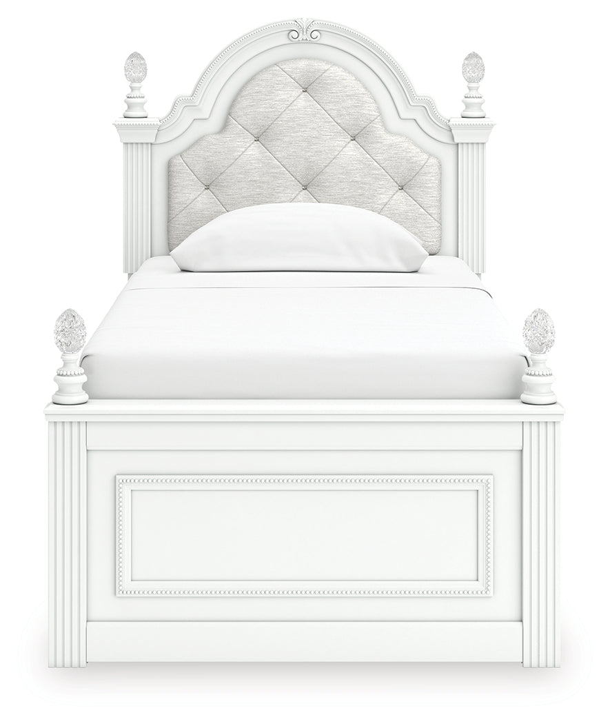 Kozlani Twin Upholstered Panel Bed with Dresser in White from Ashley - Luna Furniture