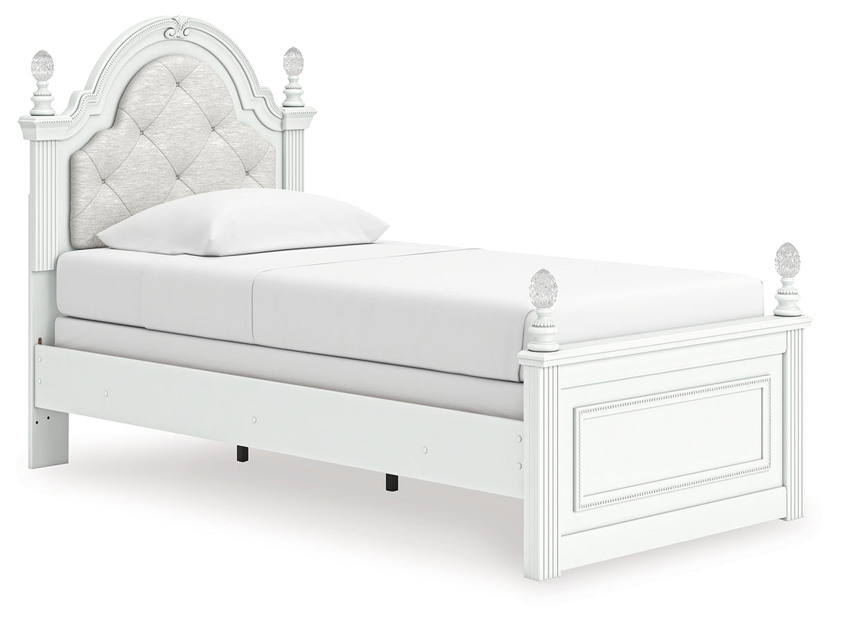 Kozlani Twin Upholstered Panel Bed with Dresser in White from Ashley - Luna Furniture