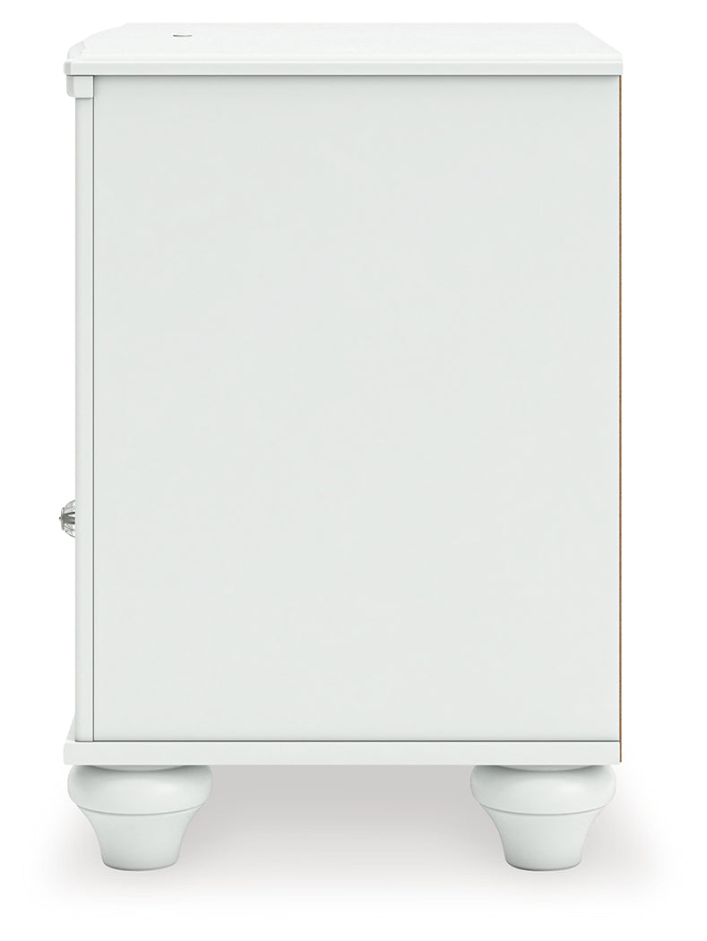 Kozlani Twin Upholstered Panel Bed with Mirrored Dresser and Nightstand in White from Ashley - Luna Furniture