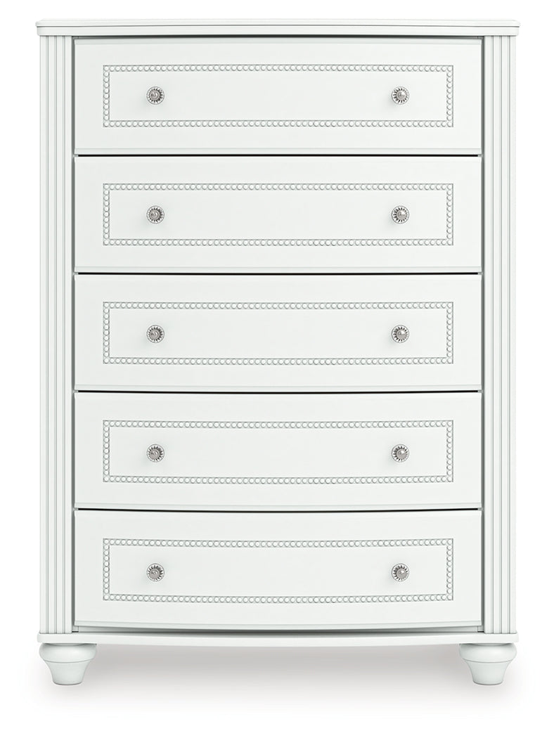 Kozlani Twin Upholstered Panel Storage Bed with Dresser and Chest in White from Ashley - Luna Furniture