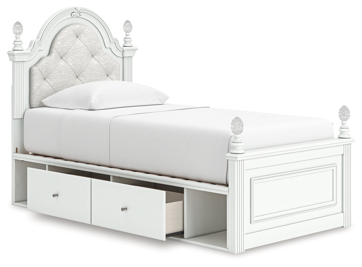 Kozlani Twin Upholstered Panel Storage Bed with Dresser and Nightstand in White from Ashley - Luna Furniture