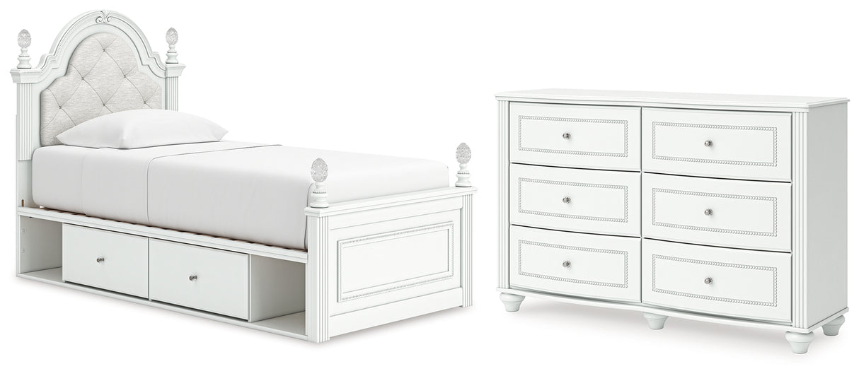 Kozlani Twin Upholstered Panel Storage Bed with Dresser in White from Ashley - Luna Furniture