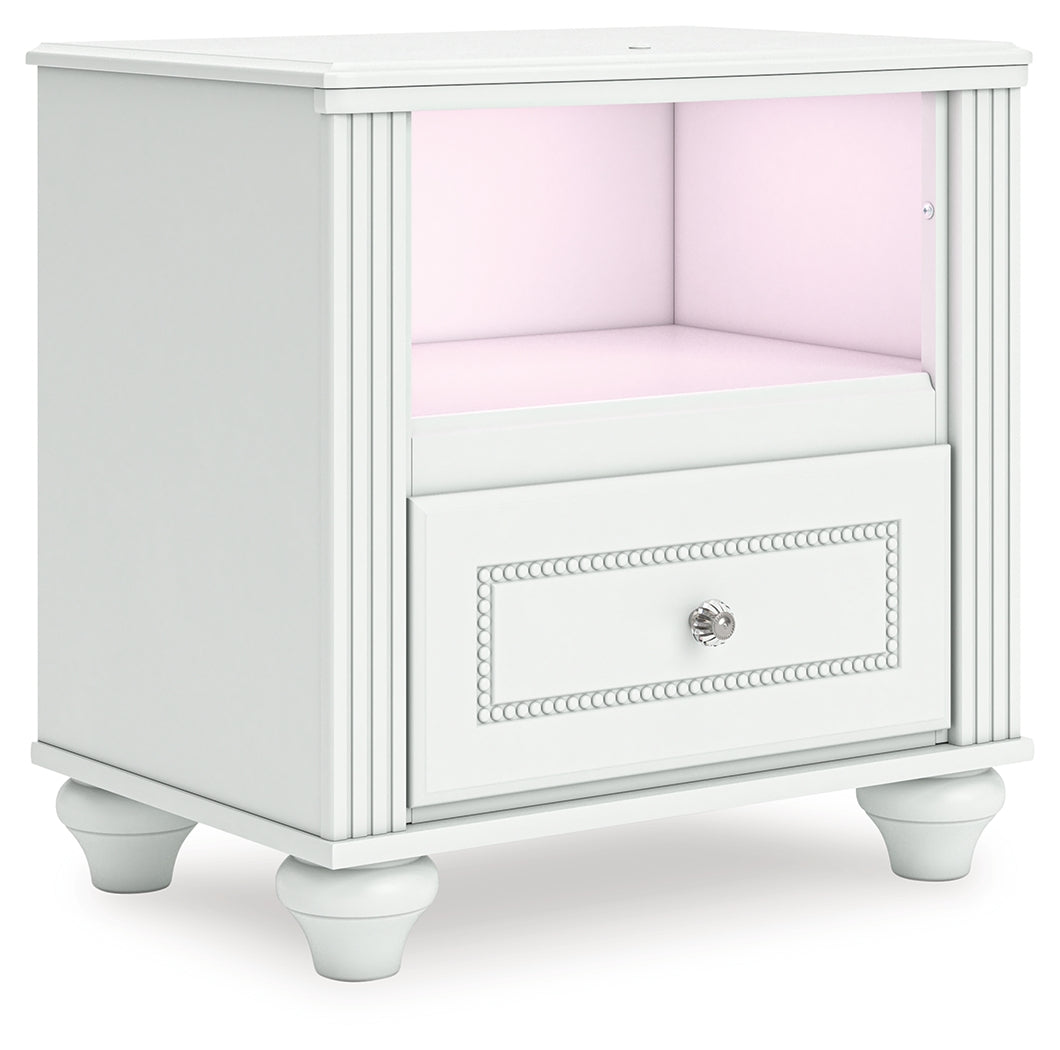 Kozlani Twin Upholstered Panel Storage Bed with Mirrored Dresser and Nightstand in White from Ashley - Luna Furniture