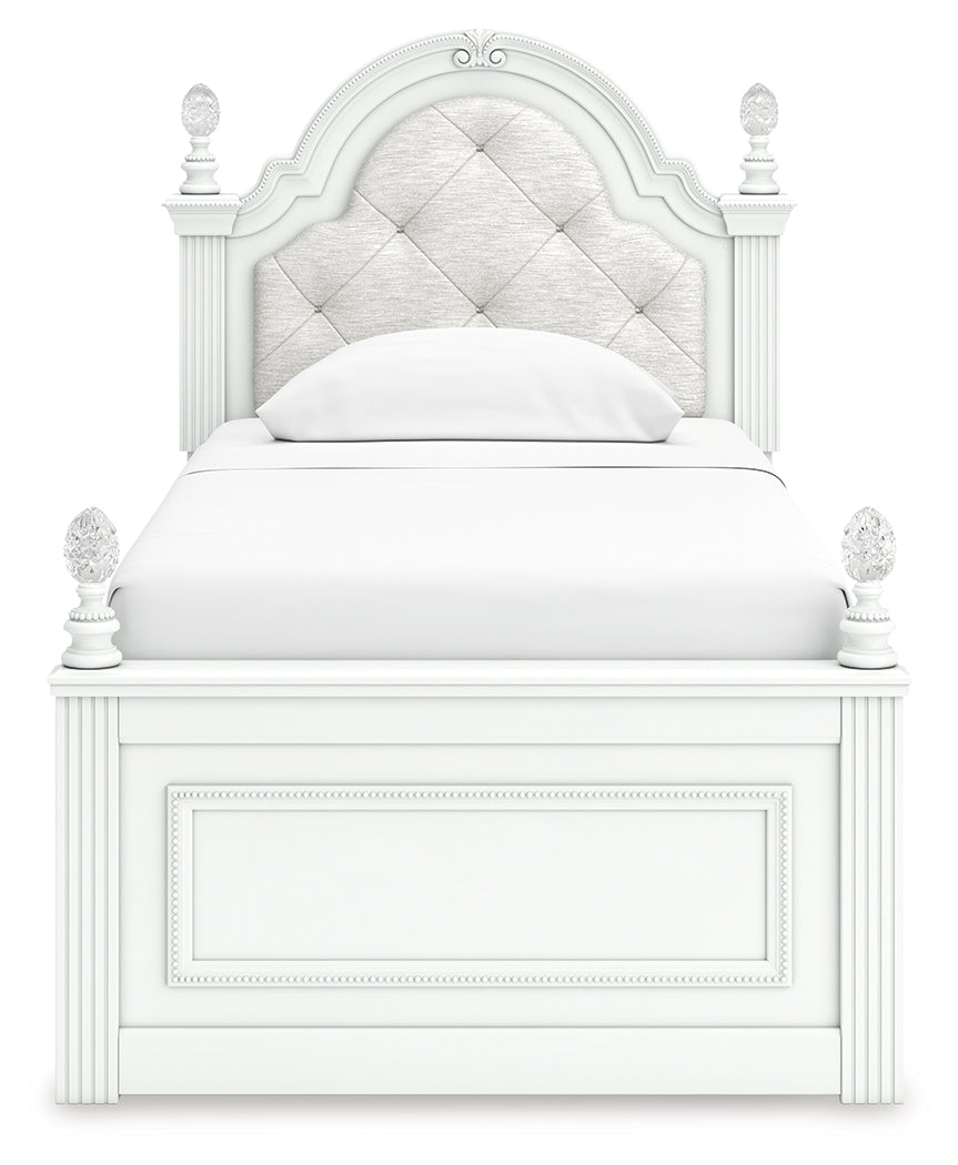 Kozlani Twin Upholstered Panel Storage Bed with Mirrored Dresser and Nightstand in White from Ashley - Luna Furniture
