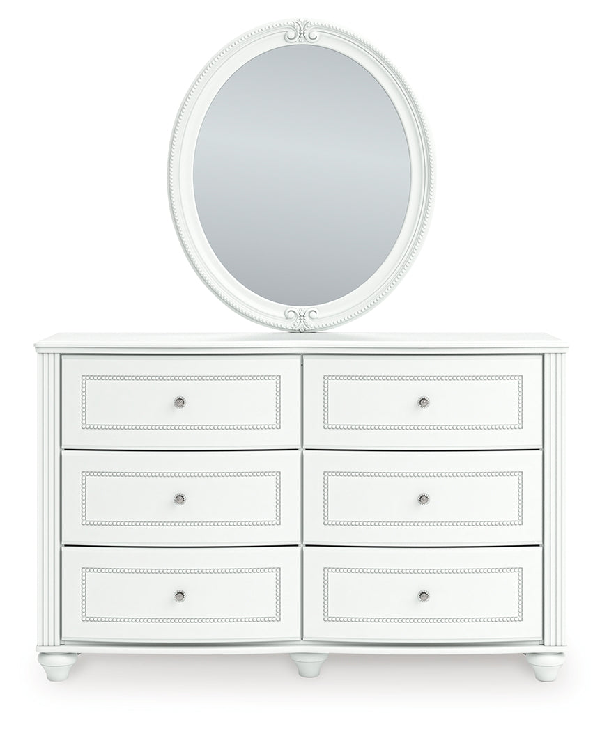 Kozlani Twin Upholstered Panel Storage Bed with Mirrored Dresser in White from Ashley - Luna Furniture