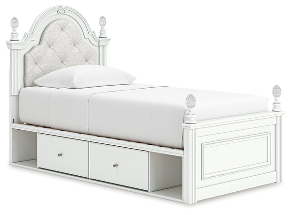 Kozlani White Twin Upholstered Panel Storage Bed