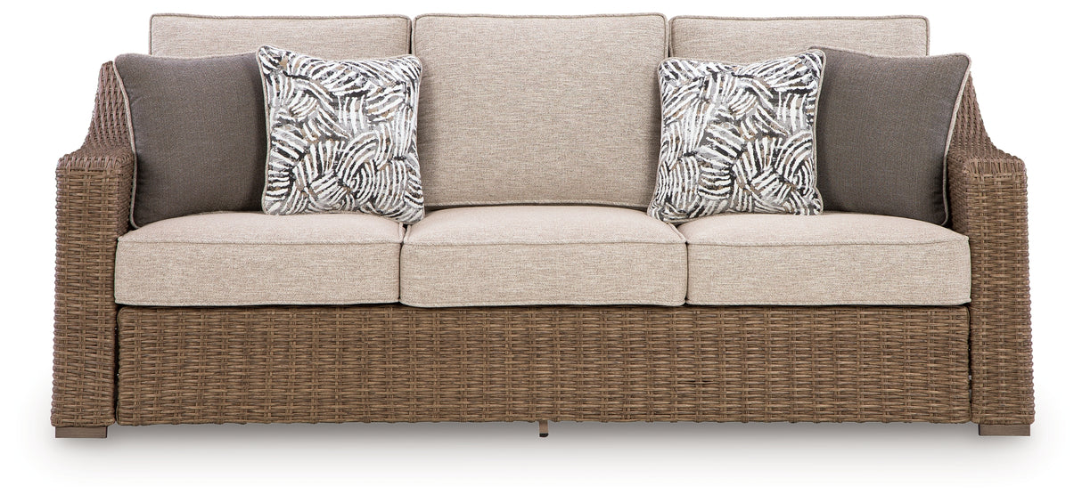 Laguna Heights Outdoor Sofa and Loveseat with Coffee Table in Beige from Ashley Furniture - Luna Furniture