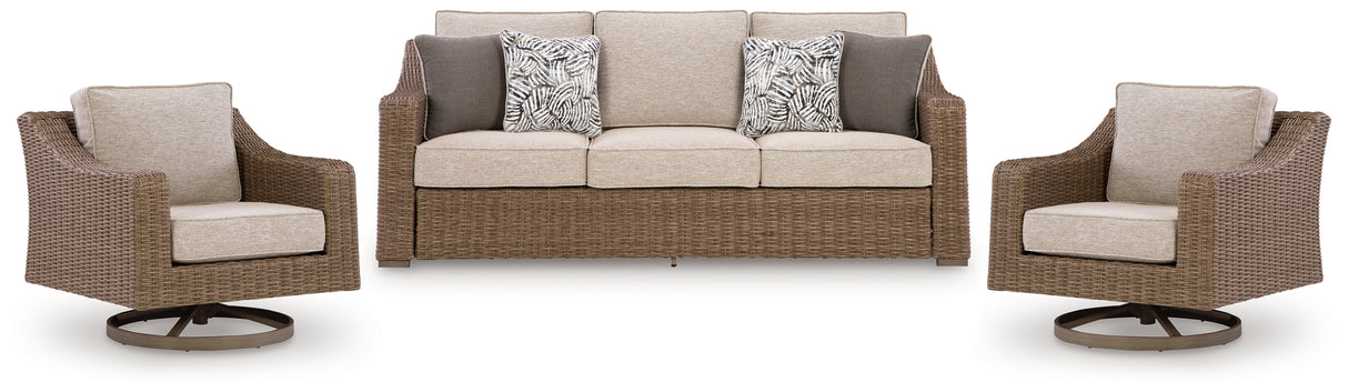 Laguna Heights Outdoor Sofa with 2 Lounge Chairs in Beige from Ashley Furniture - Luna Furniture